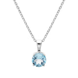 Collier argent rhodié pendentif pierre véritable topaze bleu 6,5mm 42+3cm