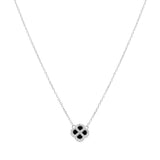 Collier argent rhodié trèfle agate noir et oxydes