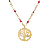 Collier acier et pvd jaune résine rouge avec arbre de vie 40+5cm