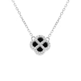 Collier argent rhodié trèfle agate noir et oxydes