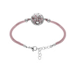 Bracelet acier et cordon rose motif rond résine et nacre blanche et rose