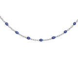 Collier argent rhodié perles résine bleu foncé 40+5cm