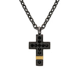 Collier acier et pvd noir et jaune pendentif petite croix avec oxydes noirs