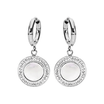 Boucles d'oreilles acier avec pendant cercle imitation nacre et strass blancs - Olyci Bijoux