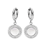 Boucles d'oreilles acier avec pendant cercle imitation nacre et strass blancs - Olyci Bijoux