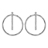 Boucles d'oreilles acier cercle et barrette résine blanche et strass - Olyci Bijoux