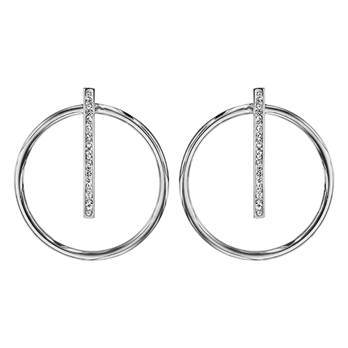 Boucles d'oreilles acier cercle et barrette résine blanche et strass - Olyci Bijoux