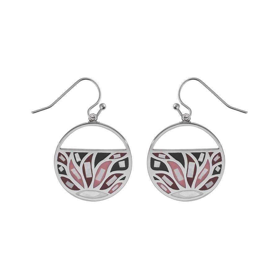 Boucles d'oreilles acier crochet rond résine et nacre blanche et rose - Olyci Bijoux