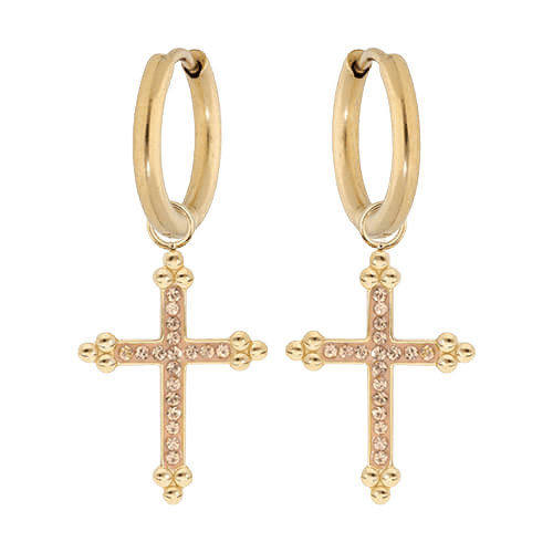 Boucles d'oreilles acier croix résine et pierres synthétiques - Olyci Bijoux