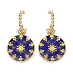 Boucles d'oreilles acier, petite créole et boule avec pampille bleue - Olyci Bijoux