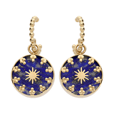 Boucles d'oreilles acier, petite créole et boule avec pampille bleue - Olyci Bijoux