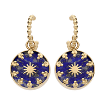 Boucles d'oreilles acier, petite créole et boule avec pampille bleue - Olyci Bijoux