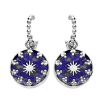 Boucles d'oreilles acier, petite créole et boule avec pampille bleue - Olyci Bijoux