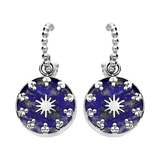 Boucles d'oreilles acier, petite créole et boule avec pampille bleue - Olyci Bijoux