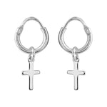 Boucles d'oreilles argent rhodié petite creole motif croix - Olyci Bijoux