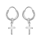 Boucles d'oreilles argent rhodié petite creole motif croix - Olyci Bijoux