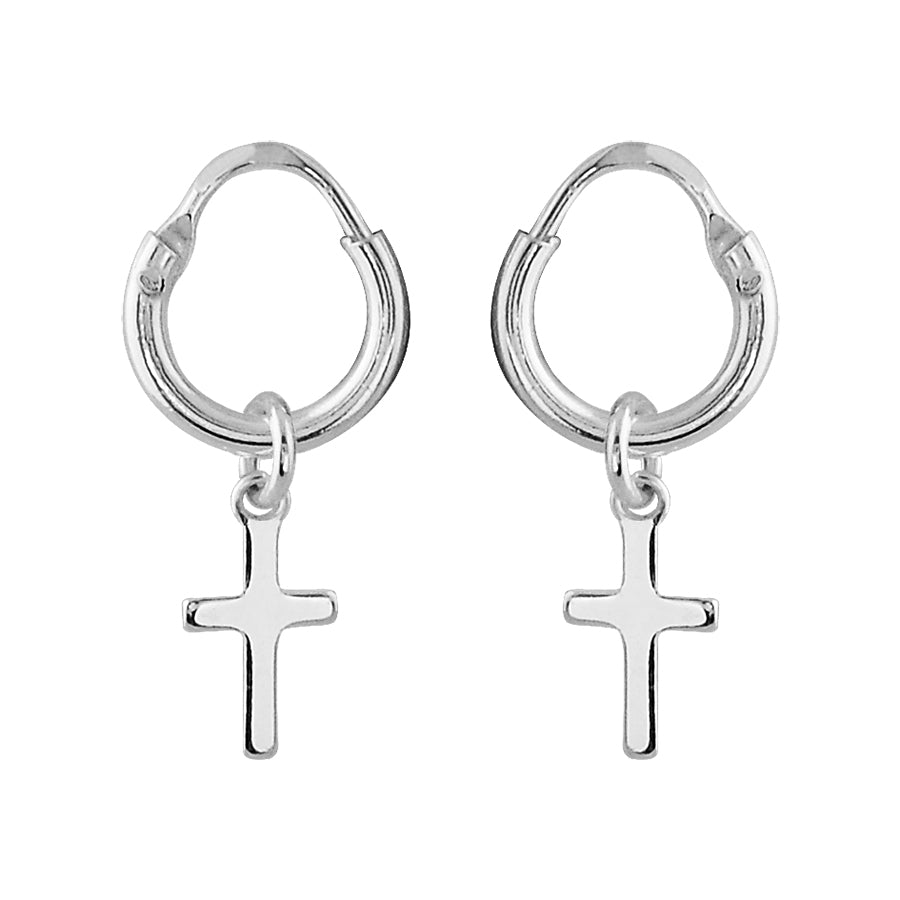 Boucles d'oreilles argent rhodié petite creole motif croix - Olyci Bijoux