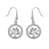 Boucles d'oreilles crochet acier ronde arbre de vie oxydes blancs - Olyci Bijoux