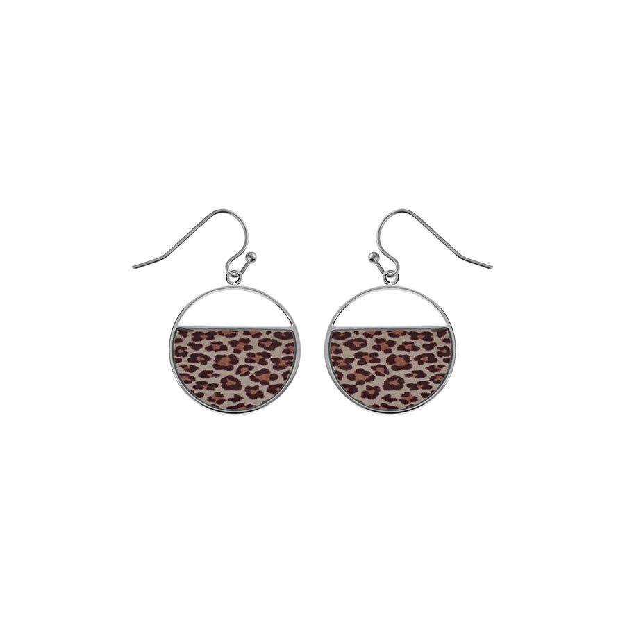 Boucles d'oreilles crochet acier ronde avec résine leopard - Olyci Bijoux