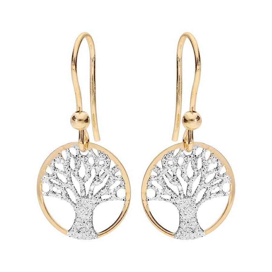 Boucles d'oreilles crochet argent et dorure jaune arbre de vie granité - Olyci Bijoux