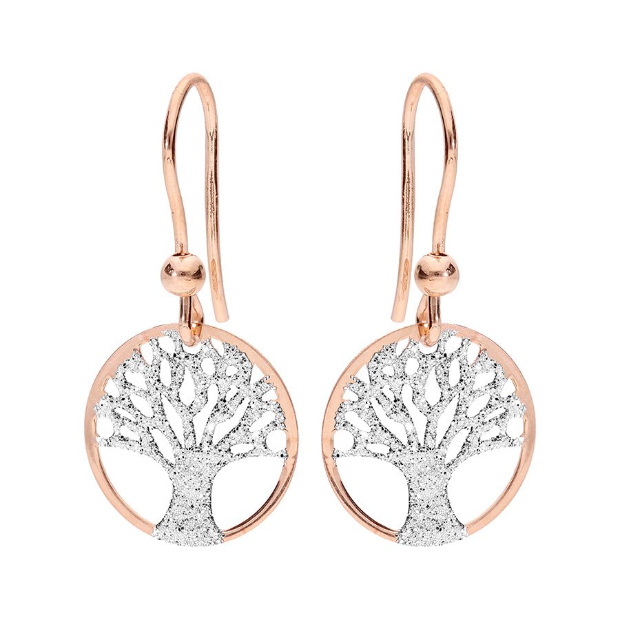 Boucles d'oreilles crochet argent et dorure rose arbre de vie granité - Olyci Bijoux