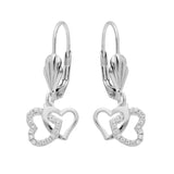 Boucles d'oreilles dormeuse argent rhodié double coeur entrelacé oxydes blancs sertis - Olyci Bijoux