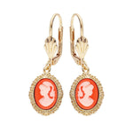 Boucles d'oreilles plaqué or camée résine rose systeme dormeuse - Olyci Bijoux
