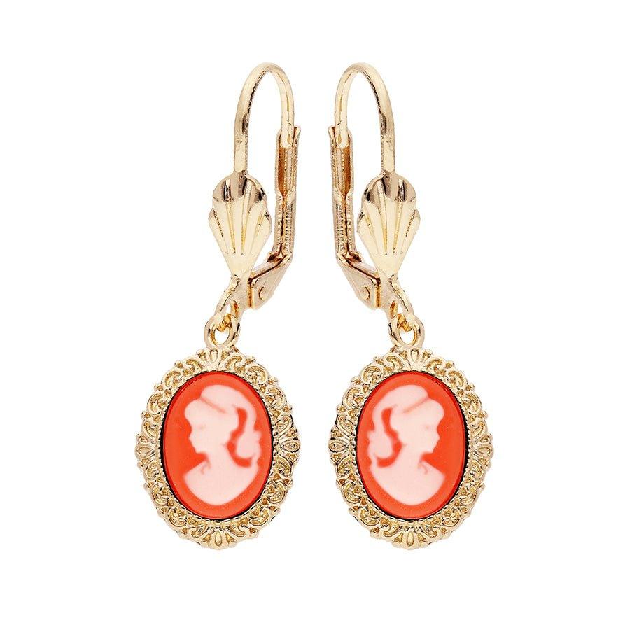 Boucles d'oreilles plaqué or camée résine rose systeme dormeuse - Olyci Bijoux