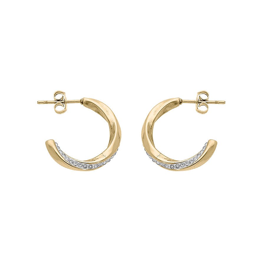 Boucles d'oreilles tige acier et pvd jaune demi créoles avec oxydes blancs - Olyci Bijoux