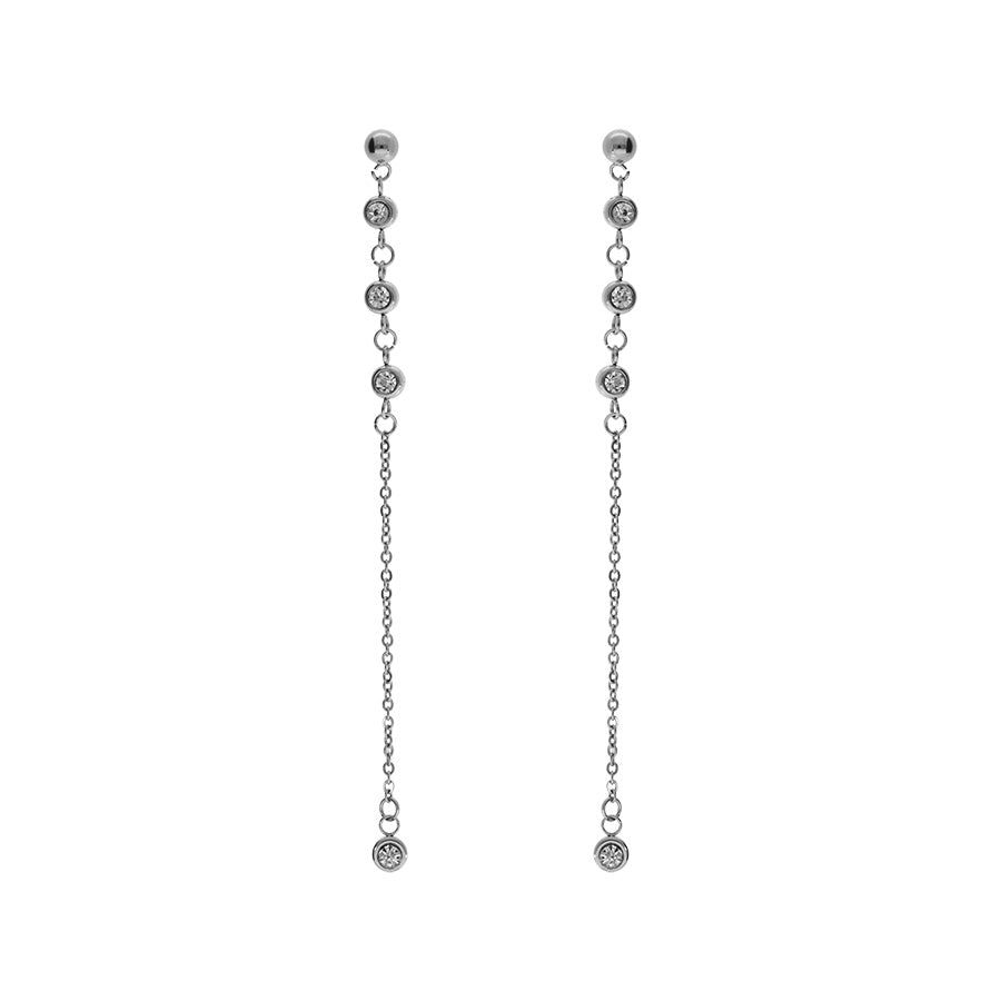 Boucles d'oreilles tige acier pendante avec oxydes blancs sertis clos - Olyci Bijoux