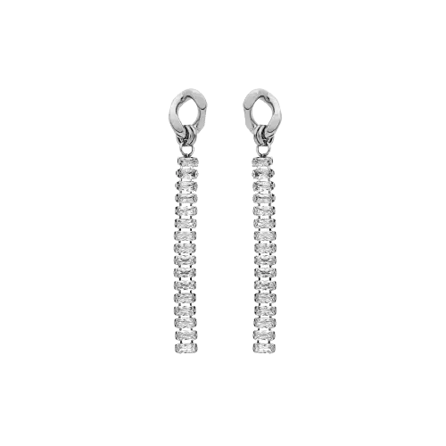 Boucles d'oreilles tige acier pendantes oxydes blancs rectangulaires sertis - Olyci Bijoux