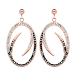 Boucles d'oreilles tige acier rose ovale et oxydes noirs et blancs - Olyci Bijoux