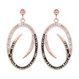 Boucles d'oreilles tige acier rose ovale et oxydes noirs et blancs - Olyci Bijoux