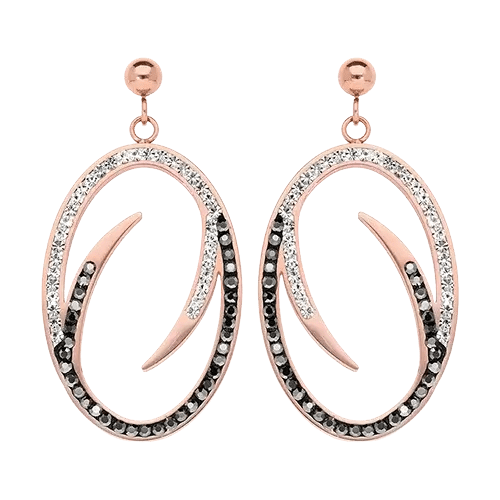 Boucles d'oreilles tige acier rose ovale et oxydes noirs et blancs - Olyci Bijoux