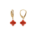 Boucles d'oreilles tige argent doré trèfle en verre facetté rouge - Olyci Bijoux