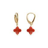 Boucles d'oreilles tige argent doré trèfle en verre facetté rouge - Olyci Bijoux