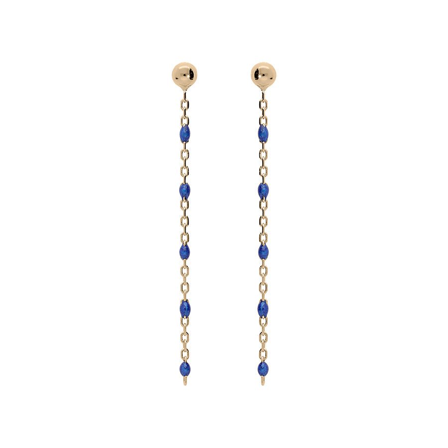 Boucles d'oreilles tige argent et dorure jaune perles résine bleu foncé - Olyci Bijoux