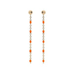 Boucles d'oreilles tige argent et dorure jaune perles résine orange fluo - Olyci Bijoux