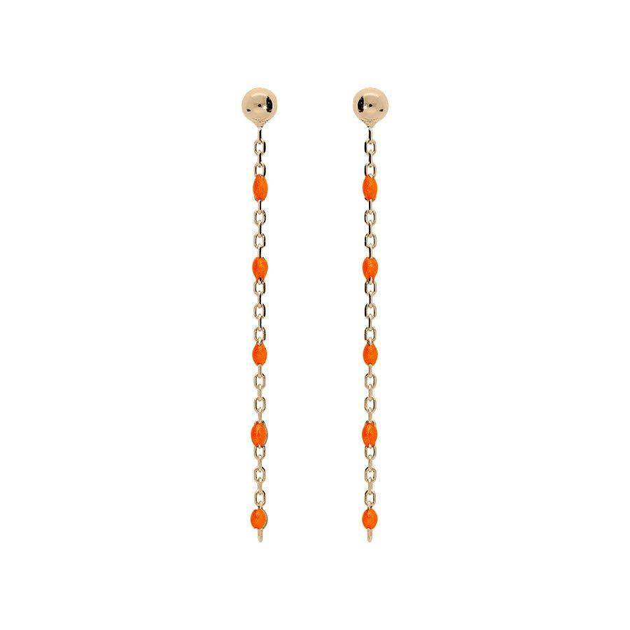 Boucles d'oreilles tige argent et dorure jaune perles résine orange fluo - Olyci Bijoux