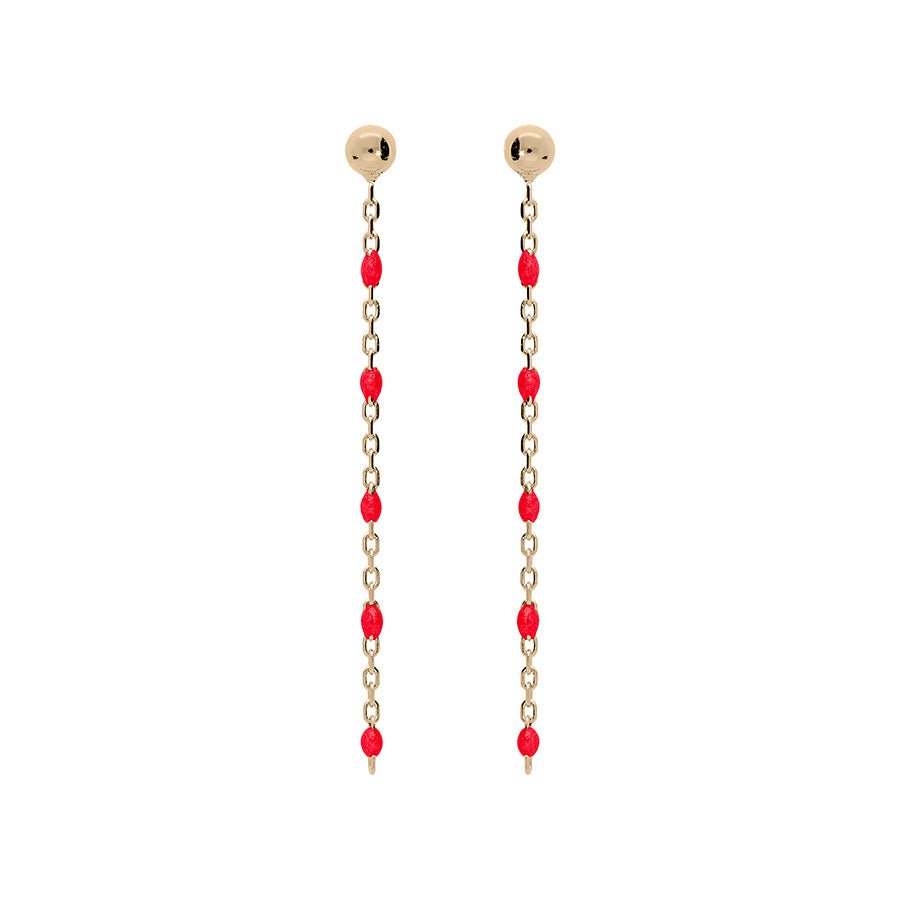 Boucles d'oreilles tige argent et dorure jaune perles résine rouge - Olyci Bijoux