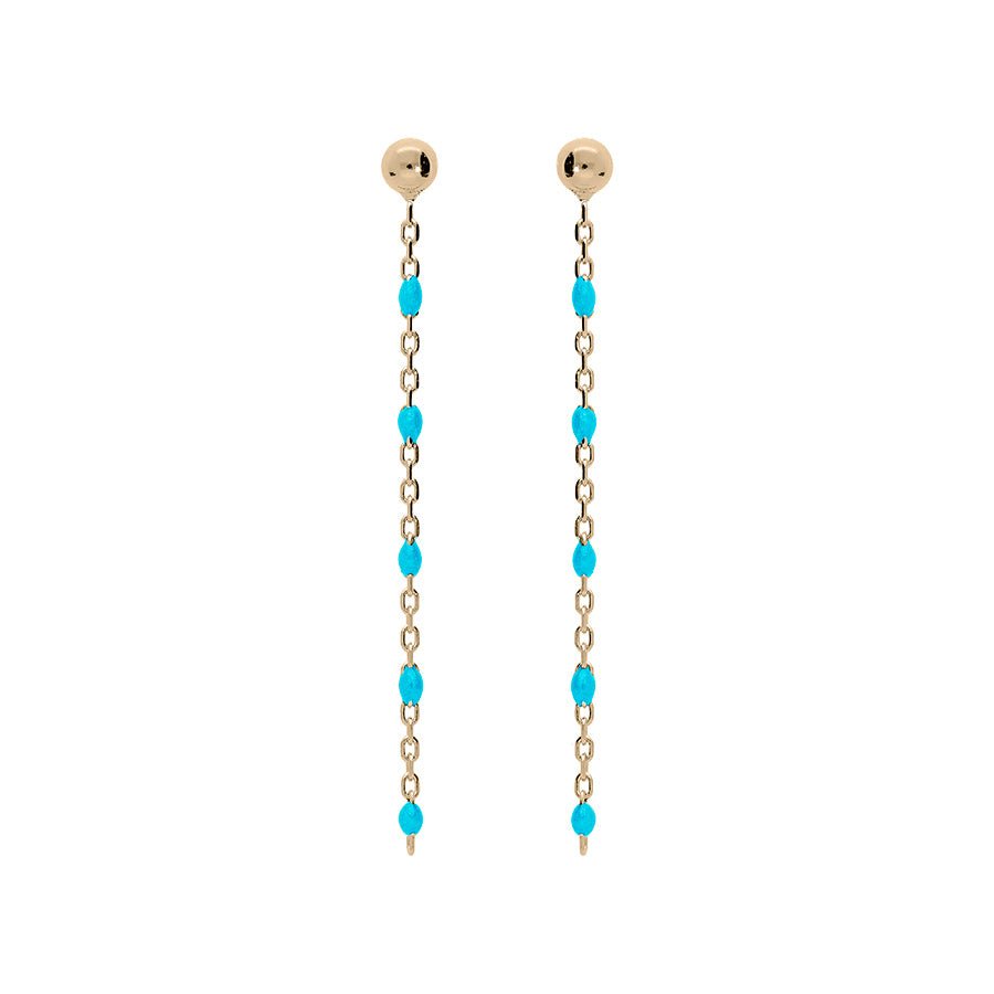 Boucles d'oreilles tige argent et dorure jaune perles résine turquoise imitation - Olyci Bijoux