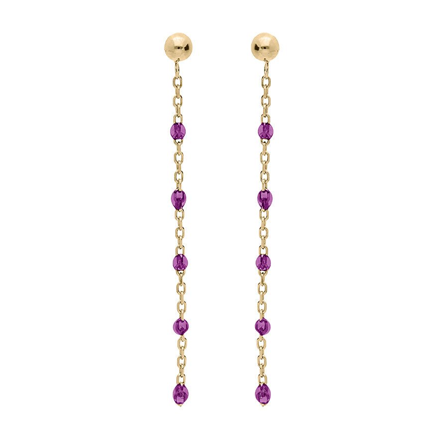 Boucles d'oreilles tige argent et dorure jaune perles résine violet transparent - Olyci Bijoux