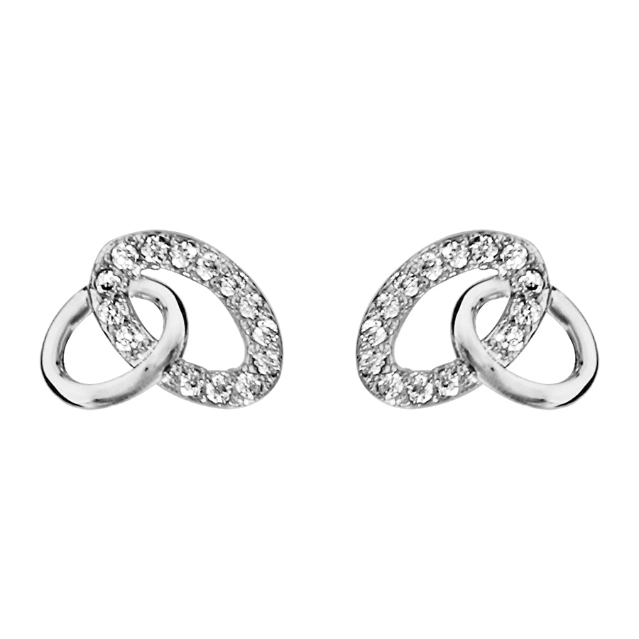 Boucles d'oreilles tige argent rhodié 2 ovales entremeles oxydes blancs sertis - Olyci Bijoux