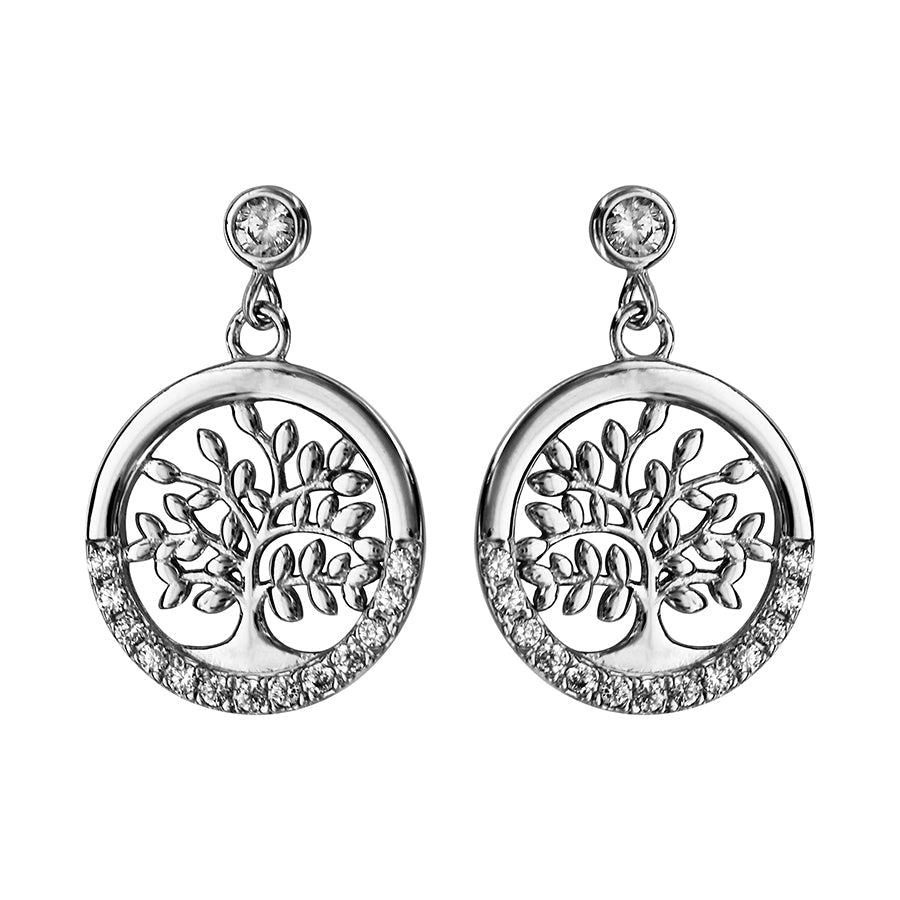 Boucles d'oreilles tige argent rhodié arbre de vie oxydes blancs sertis - Olyci Bijoux