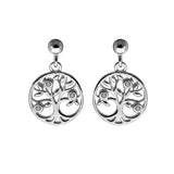 Boucles d'oreilles tige argent rhodié arbre de vie oxydes blancs sertis - Olyci Bijoux