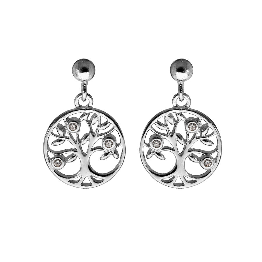 Boucles d'oreilles tige argent rhodié arbre de vie oxydes blancs sertis - Olyci Bijoux