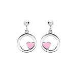 Boucles d'oreilles tige argent rhodié cercle avec coeur résine rose - Olyci Bijoux