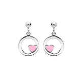 Boucles d'oreilles tige argent rhodié cercle avec coeur résine rose - Olyci Bijoux