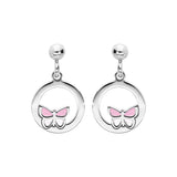 Boucles d'oreilles tige argent rhodié cercle avec papillon - Olyci Bijoux