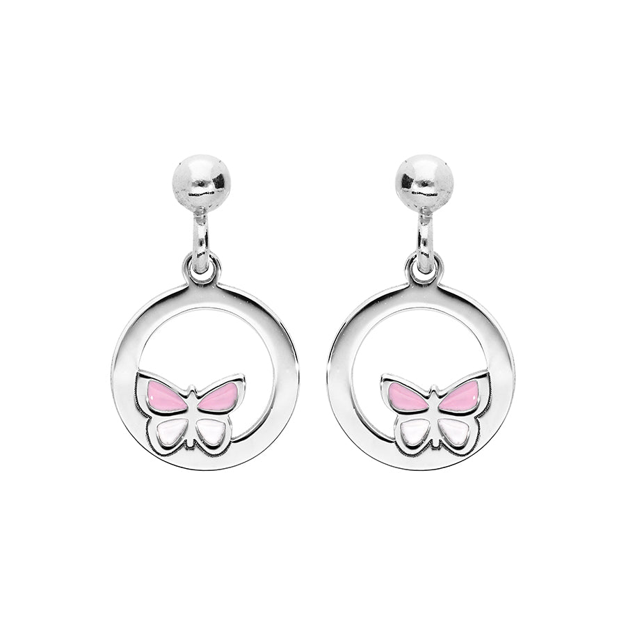 Boucles d'oreilles tige argent rhodié cercle avec papillon - Olyci Bijoux